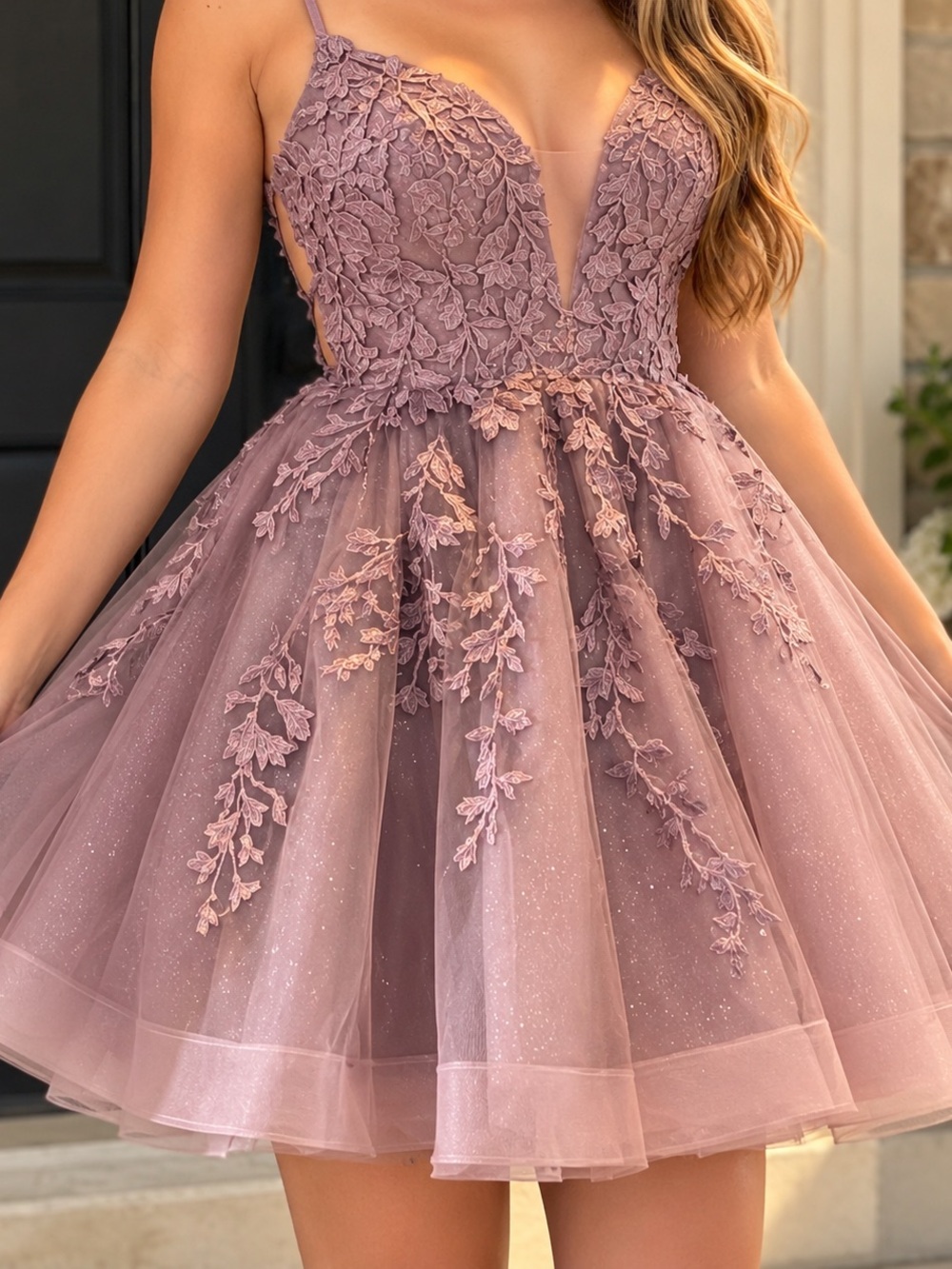 Boutique dress, XS Mauve Lilac Floral Lace Sparkle Prom Formal Dress